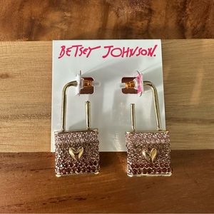 Betsey Johnson Gold Tone One Love Lock Drop Earrings Crystal Accents NWT